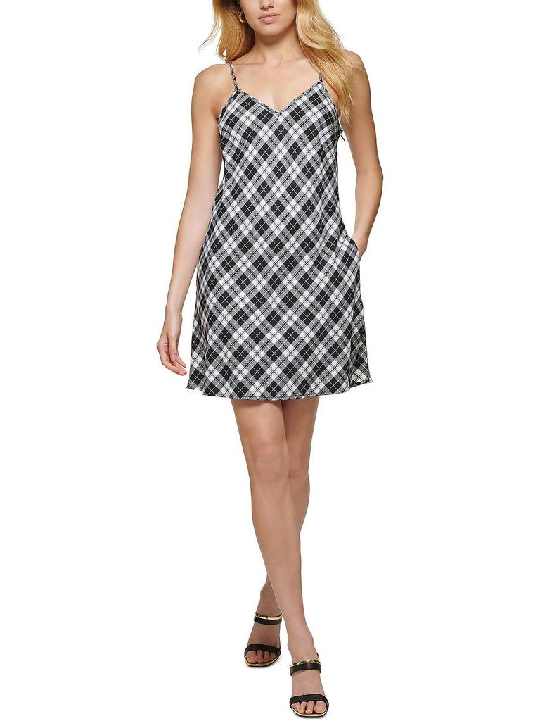 DKNY Womens Plaid Mini Slip Dress