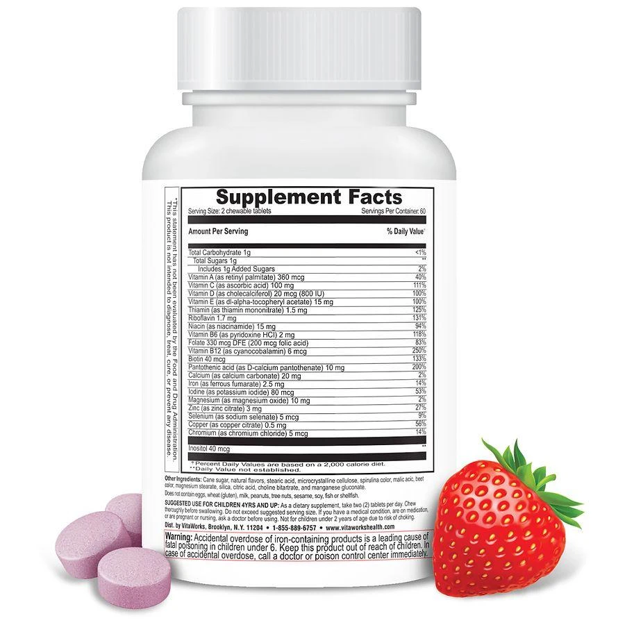 VitaWorks Kids Multivitamin + Iron Complete Body Health Chewables Mixed Berry 3