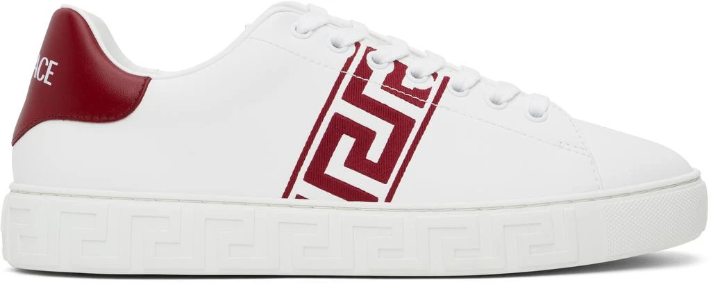 Versace White & Red Embroidered Greca Sneakers 1