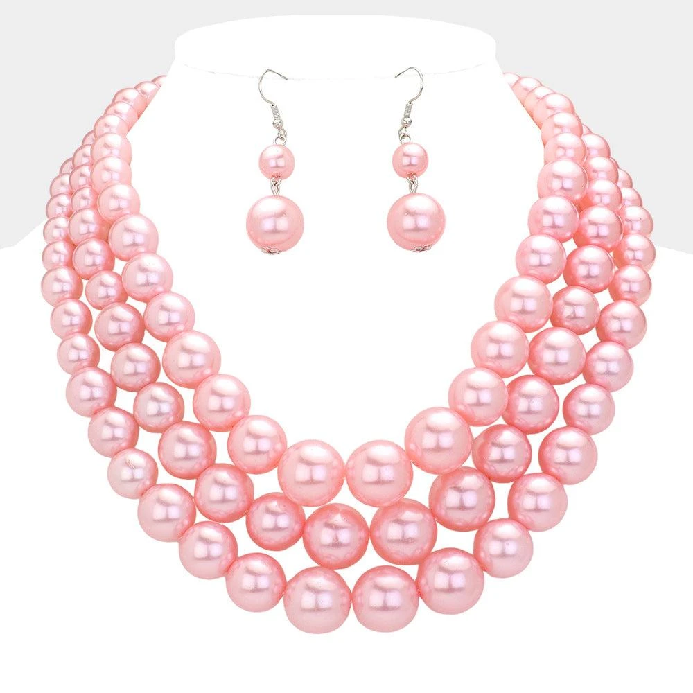 FASHNZFAB 3Row Strand Pearl Necklace