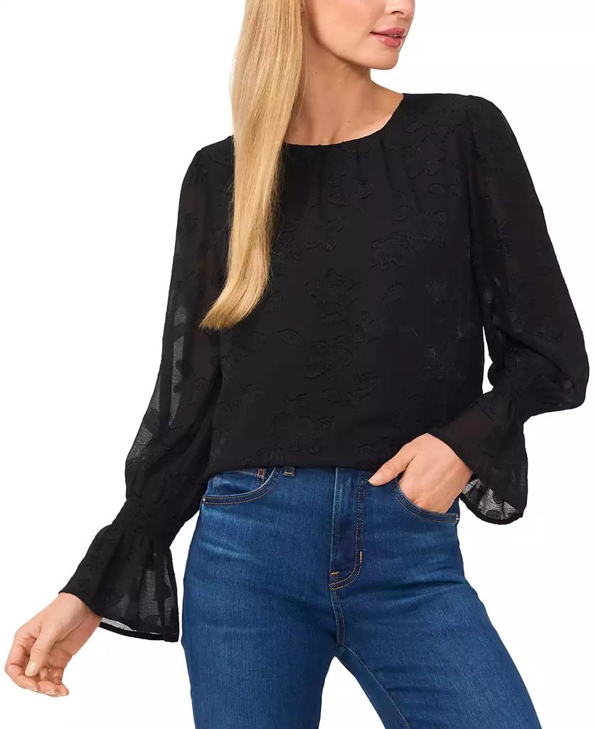 Shop Double Ruffle Mixed Media Knit Top on Sale at BeyondStyle