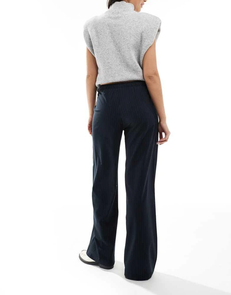 Stradivarius Stradivarius striped trousers in navy blue 4