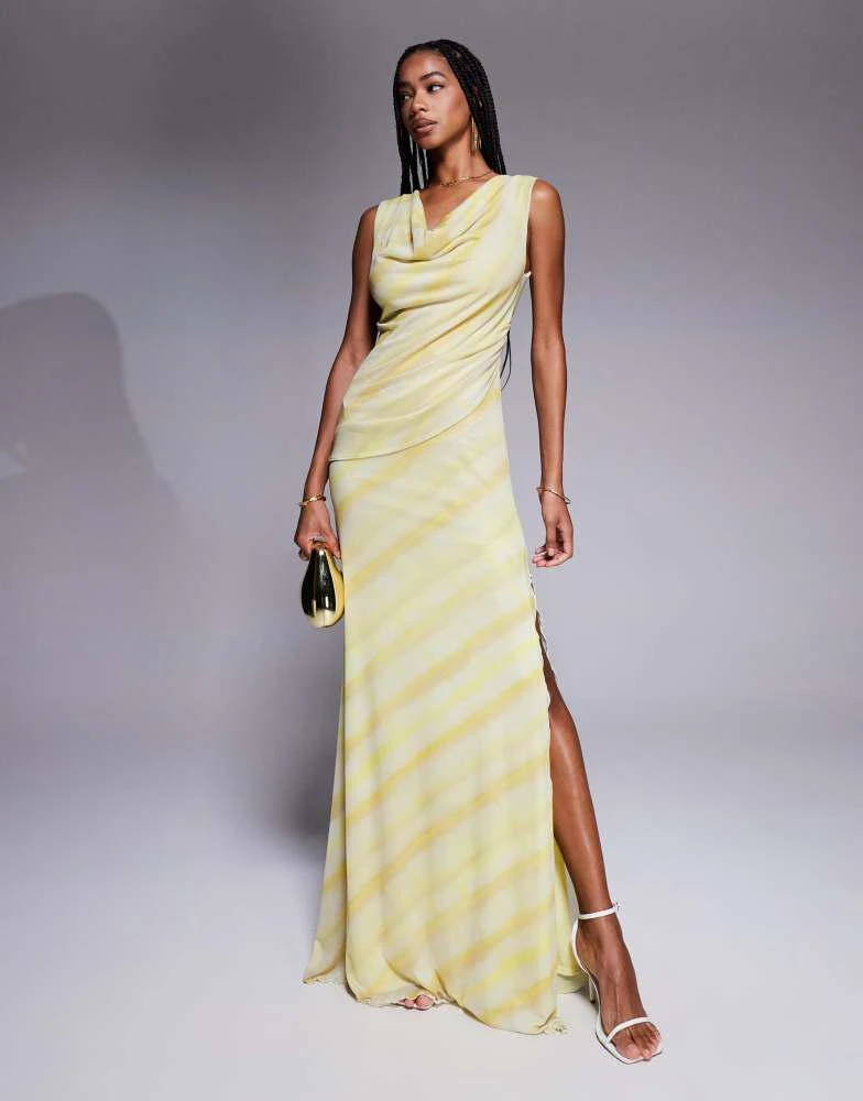 ASOS DESIGN deep cowl with twisted strap mesh maxi dress in striped print   On Sale Now with Up to 71% Off | Discover Exclusive Deals & Savings at  BeyondStyle  Authentic