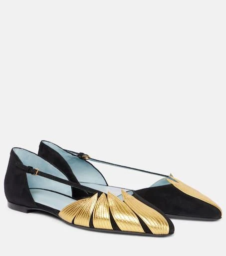 Valentino Foliefoliage suede and leather ballet flats 1