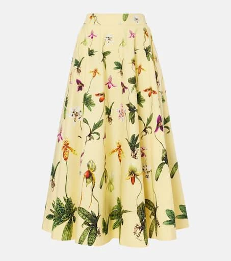 Oscar de la Renta Floral cotton-blend poplin midi skirt 1