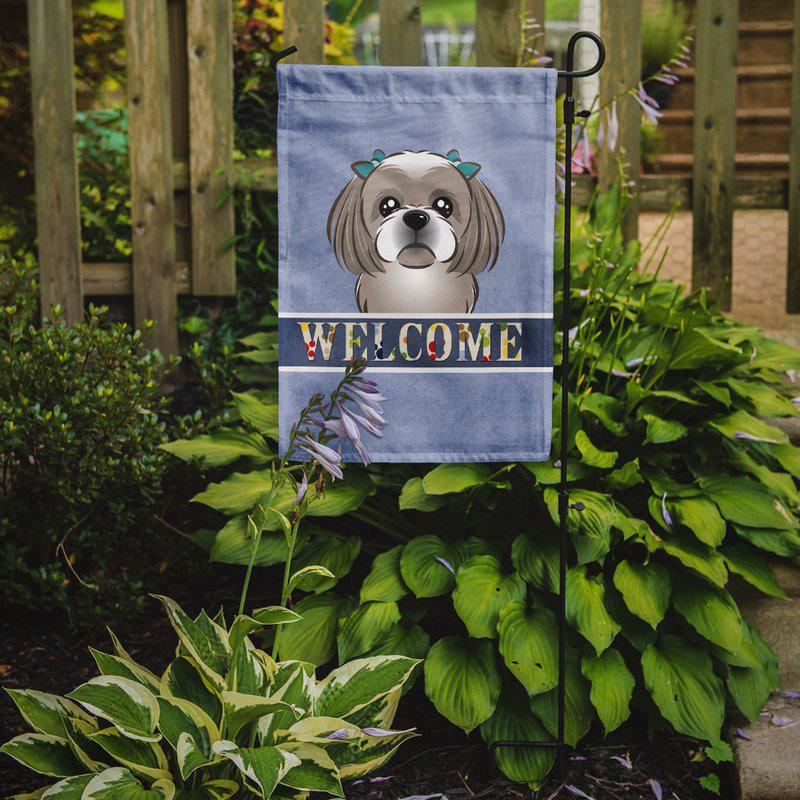 Caroline's Treasures 11 x 15 1/2 in. Polyester Gray Silver Shih Tzu Welcome Garden Flag 2-Sided 2-Ply