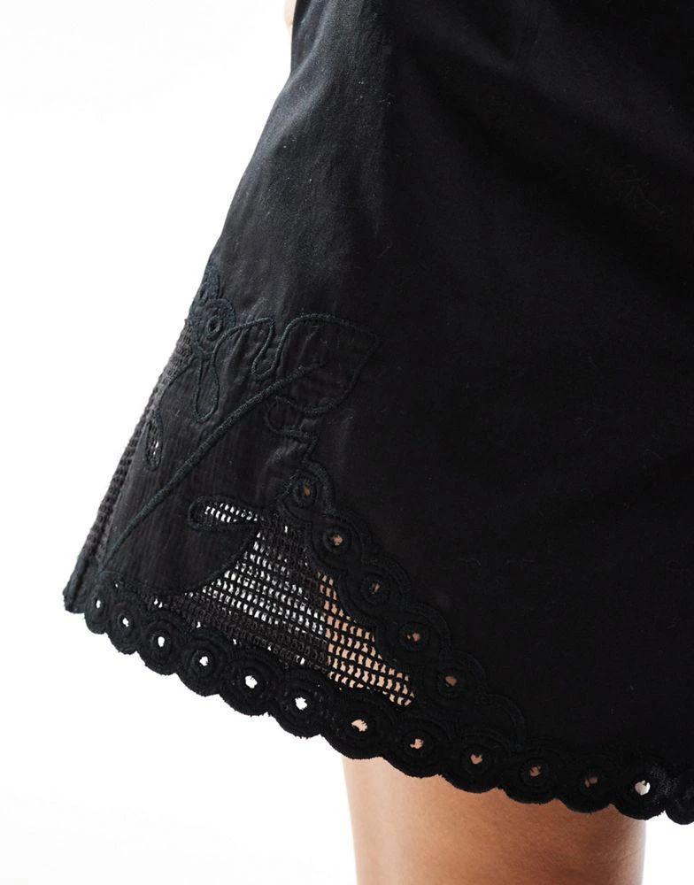 ASOS ASOS DESIGN premium short with cutwork detail co-ord in black 2