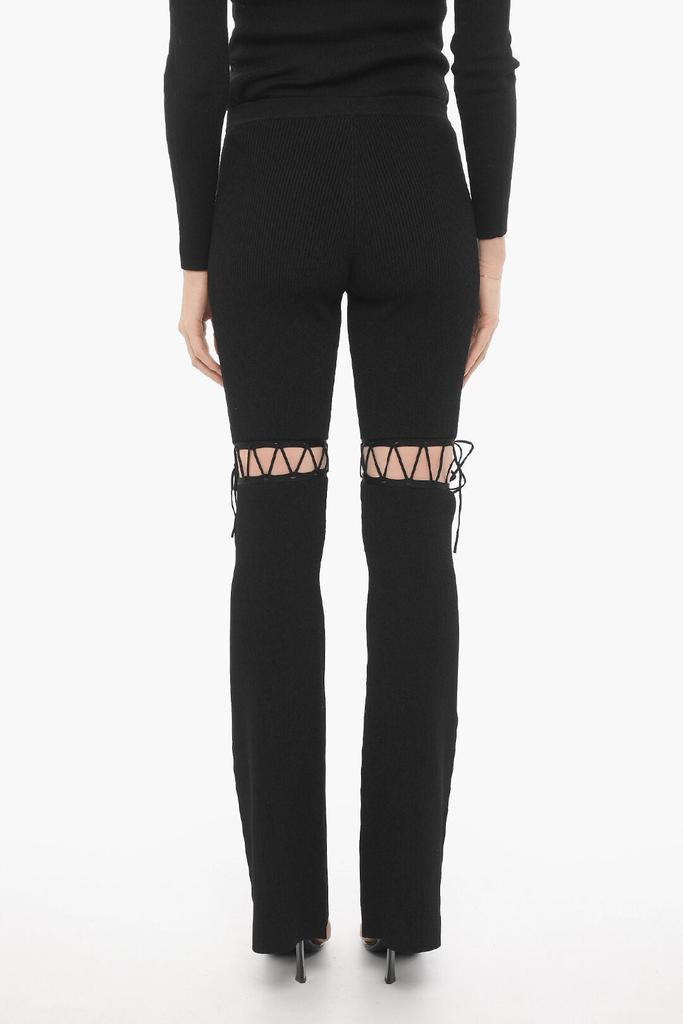 Nensi Dojaka Ribbed Flared Pants with Lace-up Detail