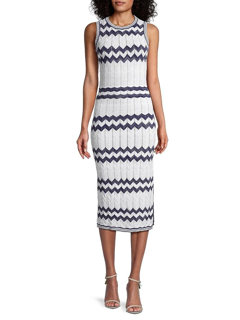 Milly Women's Knit Zigzag Midi-Dress - Navy Ecru - Size XL