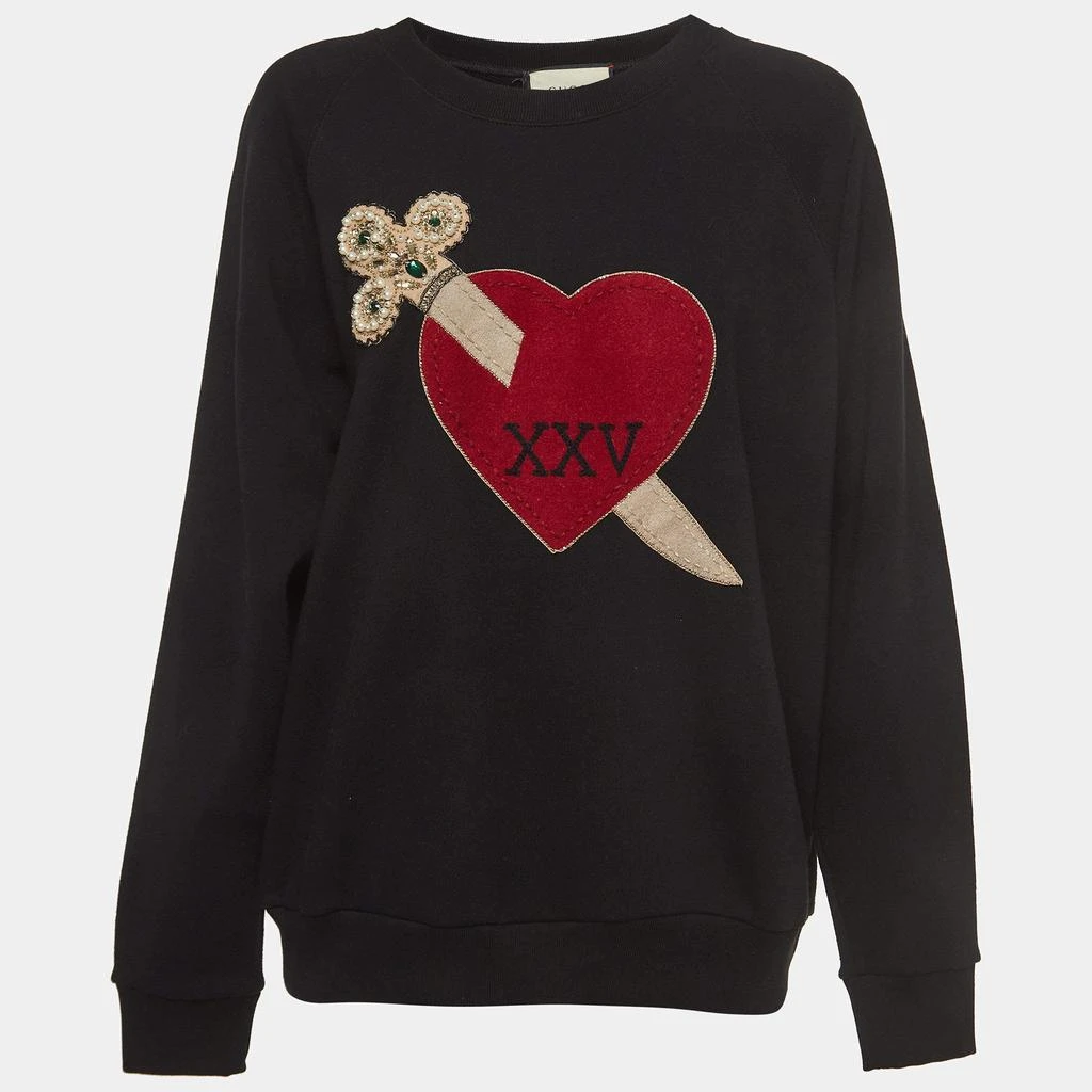 Gucci Gucci Black Cotton Dagger Heart Embroidered Sweatshirt S 1
