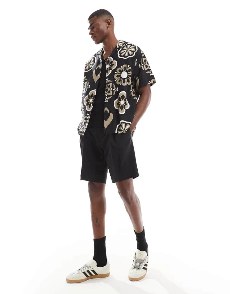 Jack & Jones Jack & Jones revere collar geo short sleeve shirt in black 3