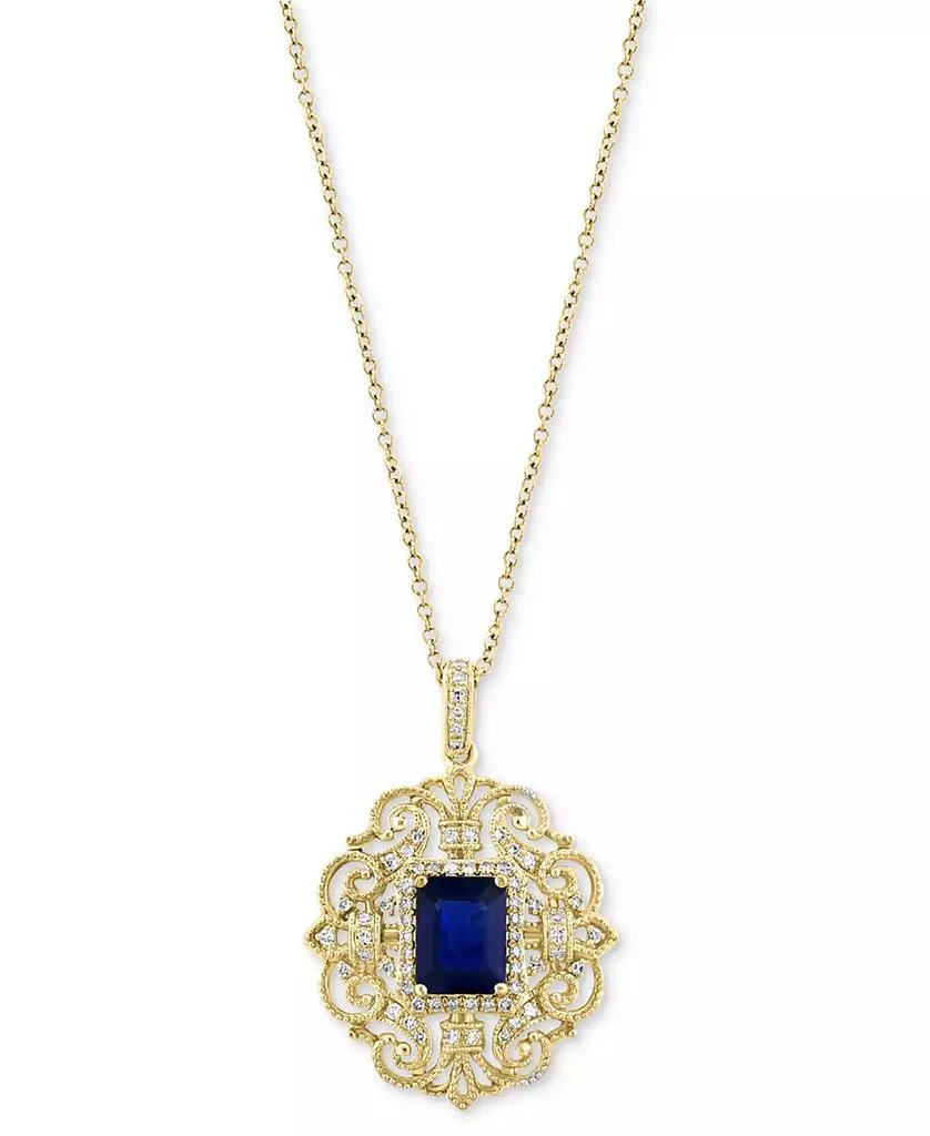 Effy EFFY® Sapphire (1-1/2 ct. t.w.) & Diamond (1/4 ct. t.w.) Openwork Filigree 18" Pendant Necklace in 14k Gold 1