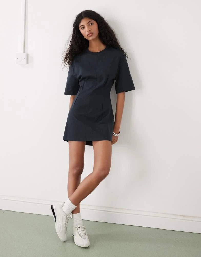 Monki Monki structured cinched waist t-shirt mini dress in black