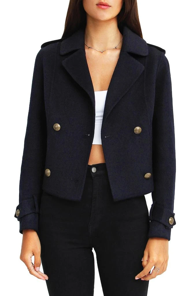 Belle & Bloom Better Off Military Wool Blend Crop Peacoat 1