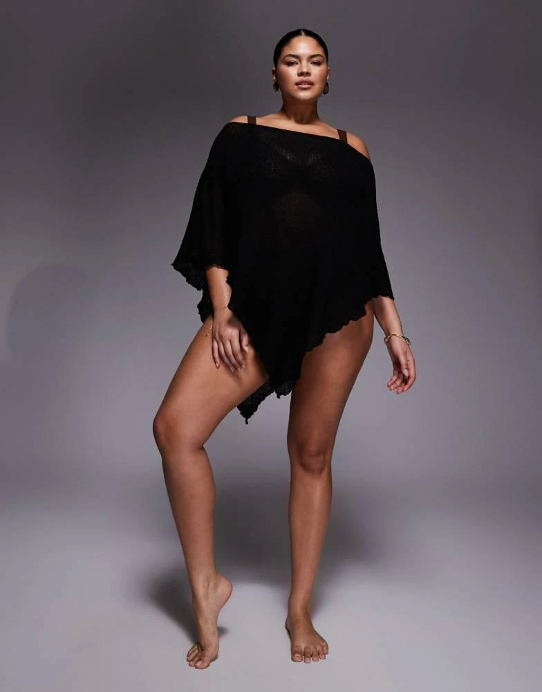 ASOS ASOS DESIGN Curve beach knitted poncho in black 2