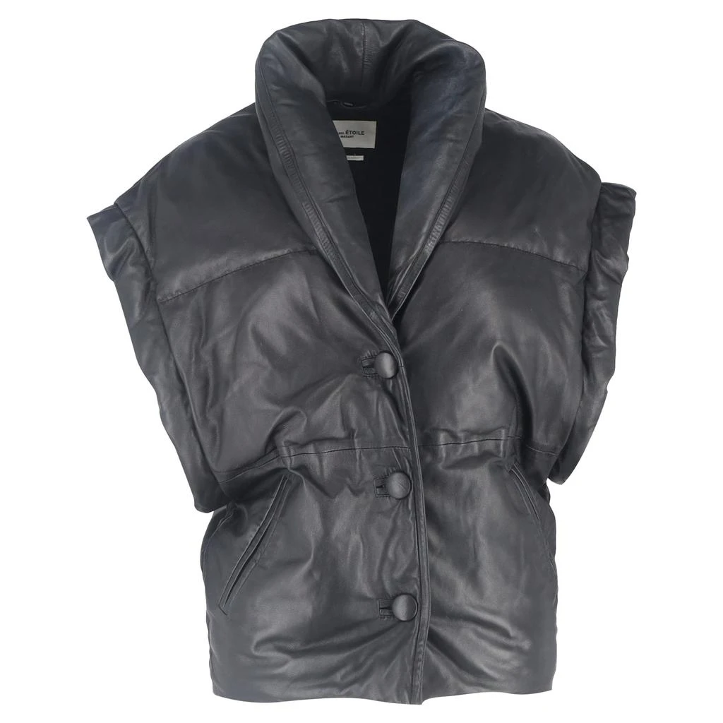 Isabel Marant Étoile Keyson Padded Gilet Jacket in Black Leather