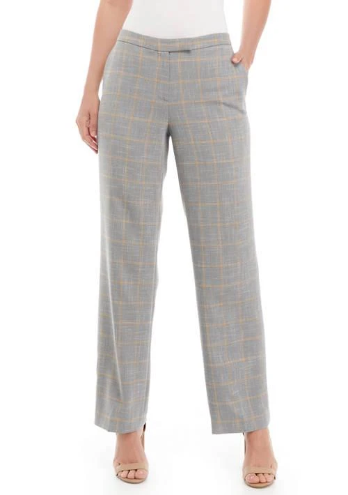 Kasper Womens Stretch Crepe Plaid Trousers 1