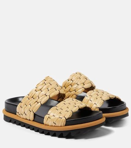 Dries Van Noten Woven and raffia and leather slides 1