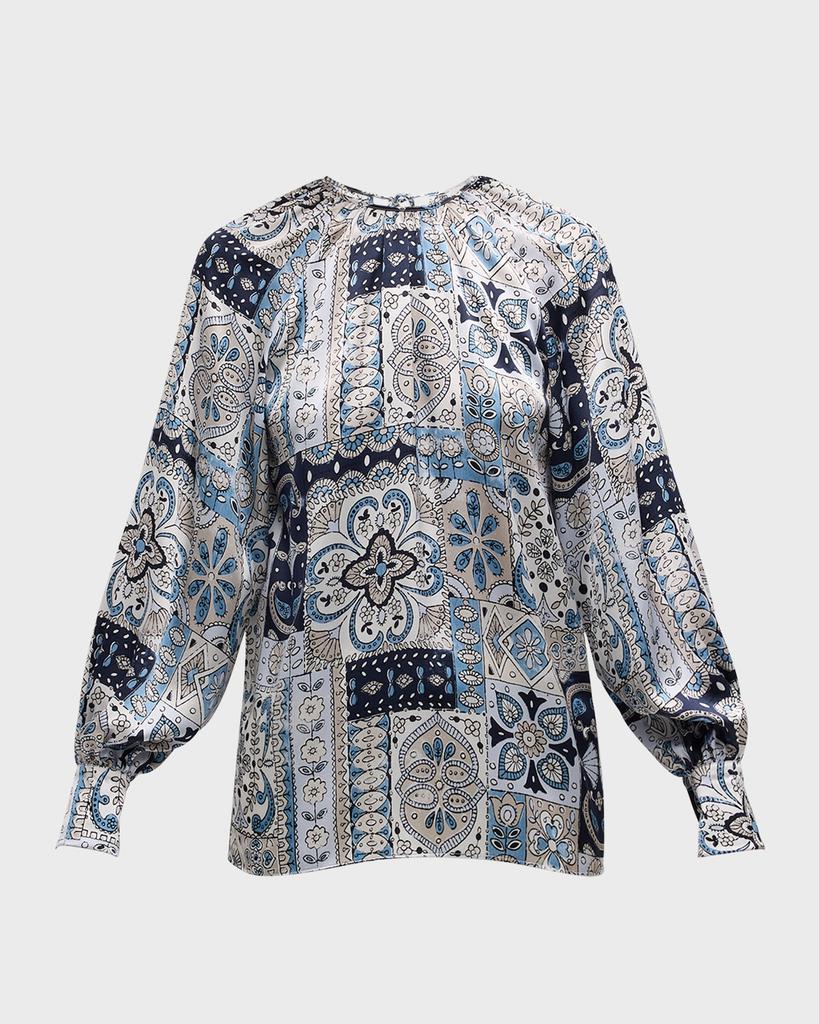 Eleventy Pleated Floral-Print Silk Shirt