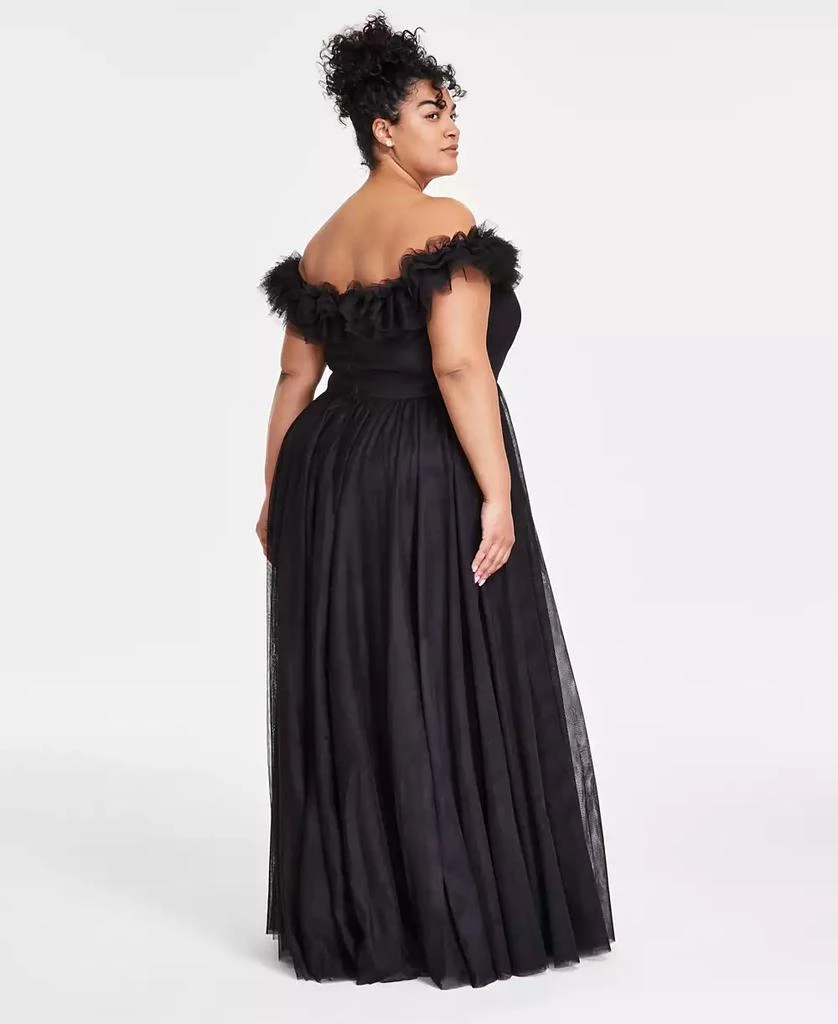 City Studios Trendy Plus Size Tulle-Trim Off-The-Shoulder Gown, Created for Macy's 9