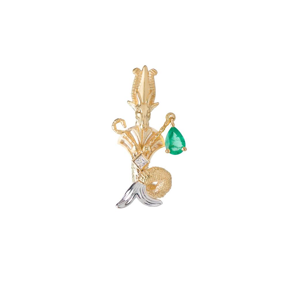 Mozafarian Capricorn diamond and emerald pendant