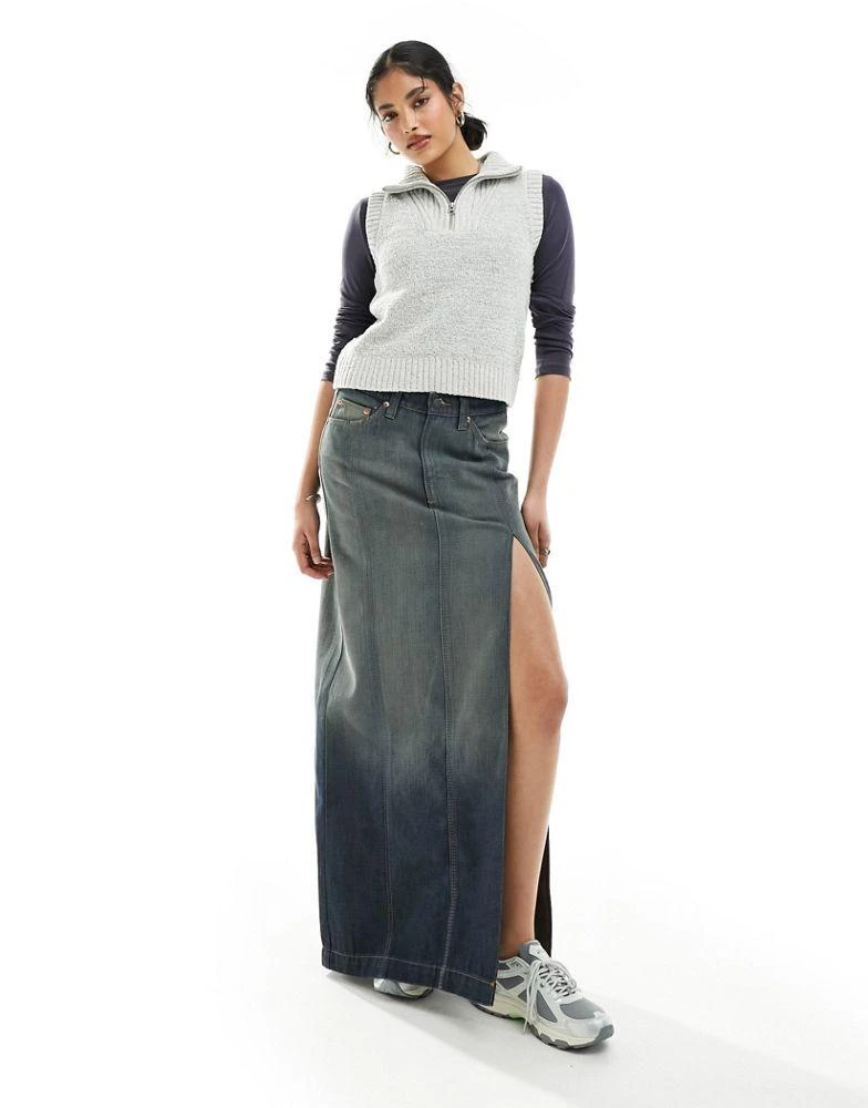 Weekday Weekday Cherin knitted half zip high neck vest in light grey 3