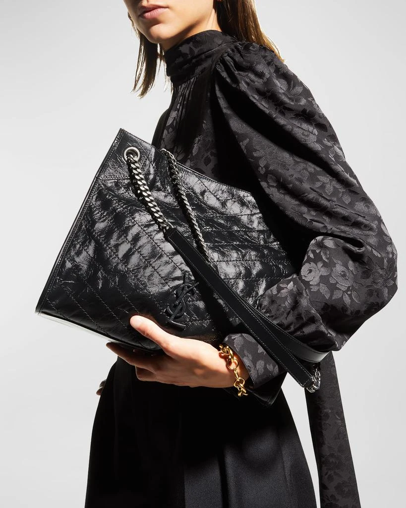 Yves Saint Laurent Niki Medium YSL Shopper Tote Bag in Crinkled Leather 2