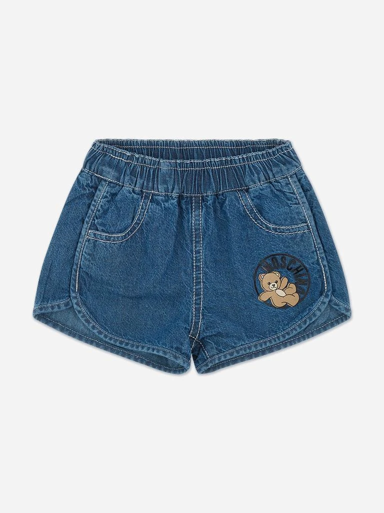 Moschino Moschino Baby Teddy Logo Denim Shorts in Blue