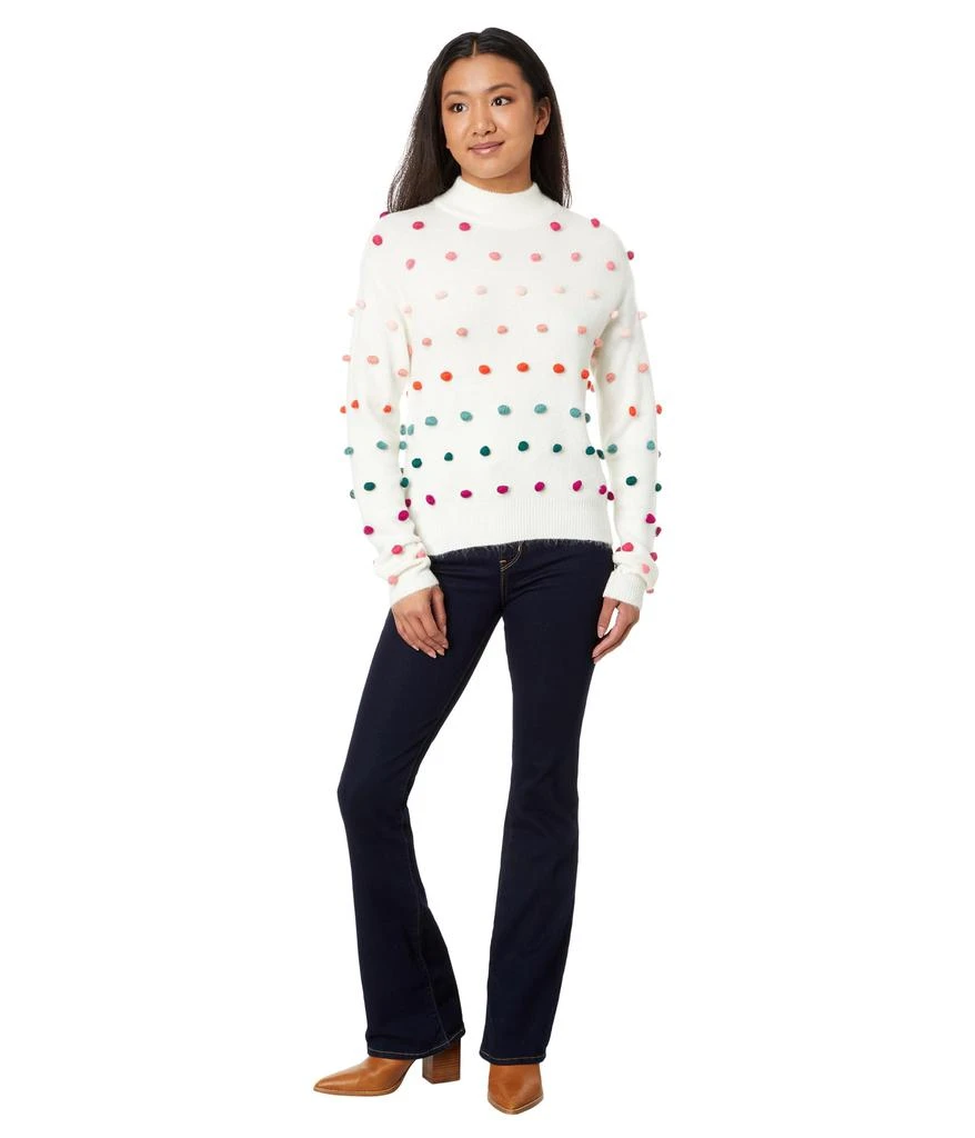 CeCe Mock Neck Rainbow Pompom Sweater 4