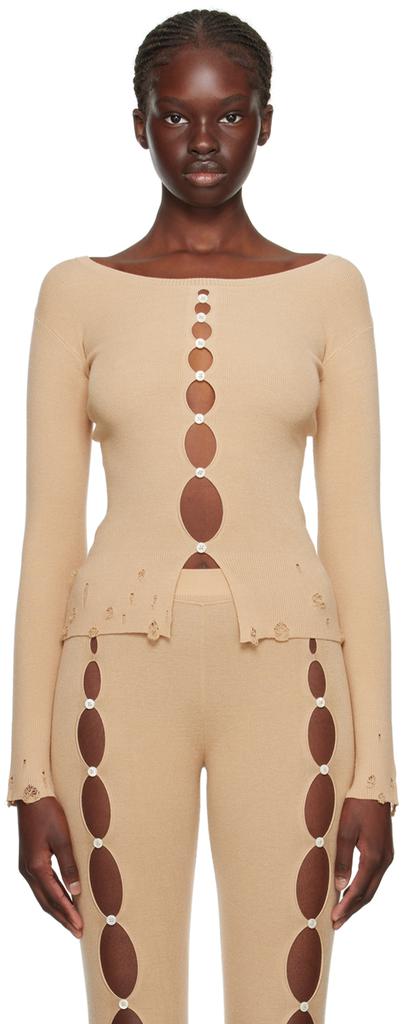 RUI Beige Cutout Long Sleeve T-Shirt
