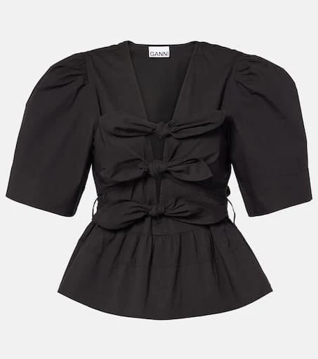 Ganni Bow-detail cotton-blend top 1