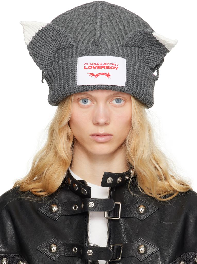 Charles Jeffrey Loverboy Fluffyネクタイ Charles Jeffrey Loverboy Black Fluffy Chunky Rabbit Beanie