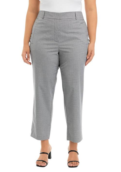 Rafaella Plus Size Check Gabardine Straight Leg Pants