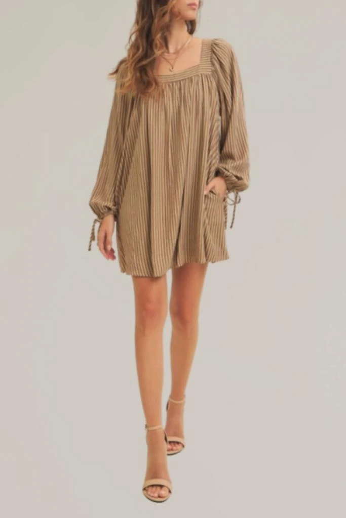 Striped Tie Sleeve Swing Dress In Brown/cream  On Sale Now with Up to 36%  Off | Discover Exclusive Deals & Savings at BeyondStyle  Authentic In  February women|clothing|dresses with Limited-Time Discounts,