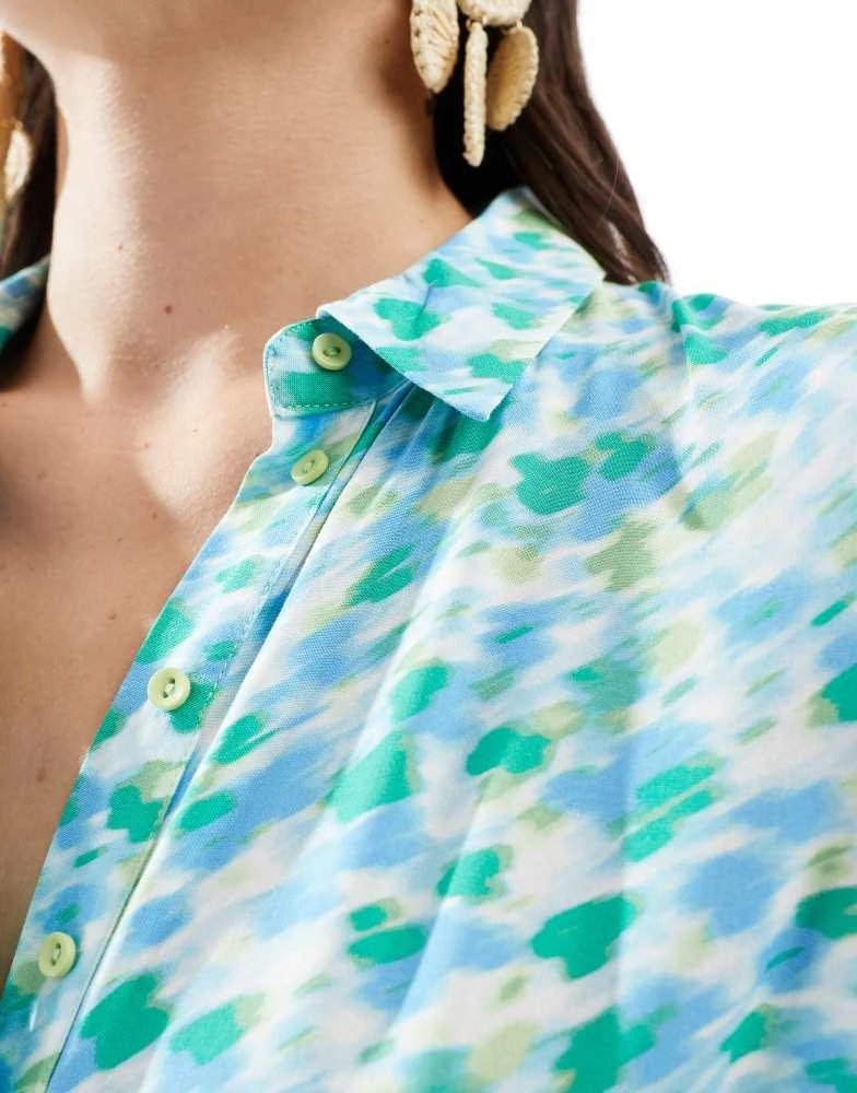 Y.A.S. YAS maxi shirt dress in green fuzzy flower print - LGREEN 4