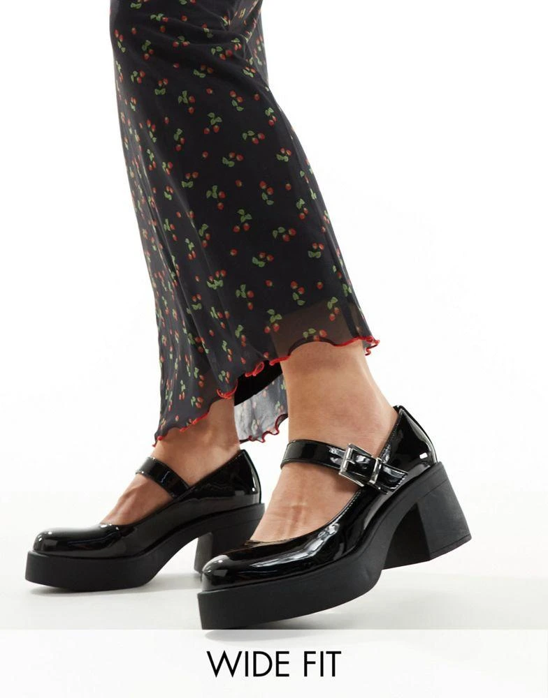 ASOS ASOS DESIGN Wide Fit Sebastian chunky mary jane heeled shoes in black patent 1