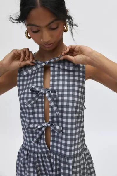 Motel Motel Prelith Tie-Front Bow Gingham Midi Dress 2