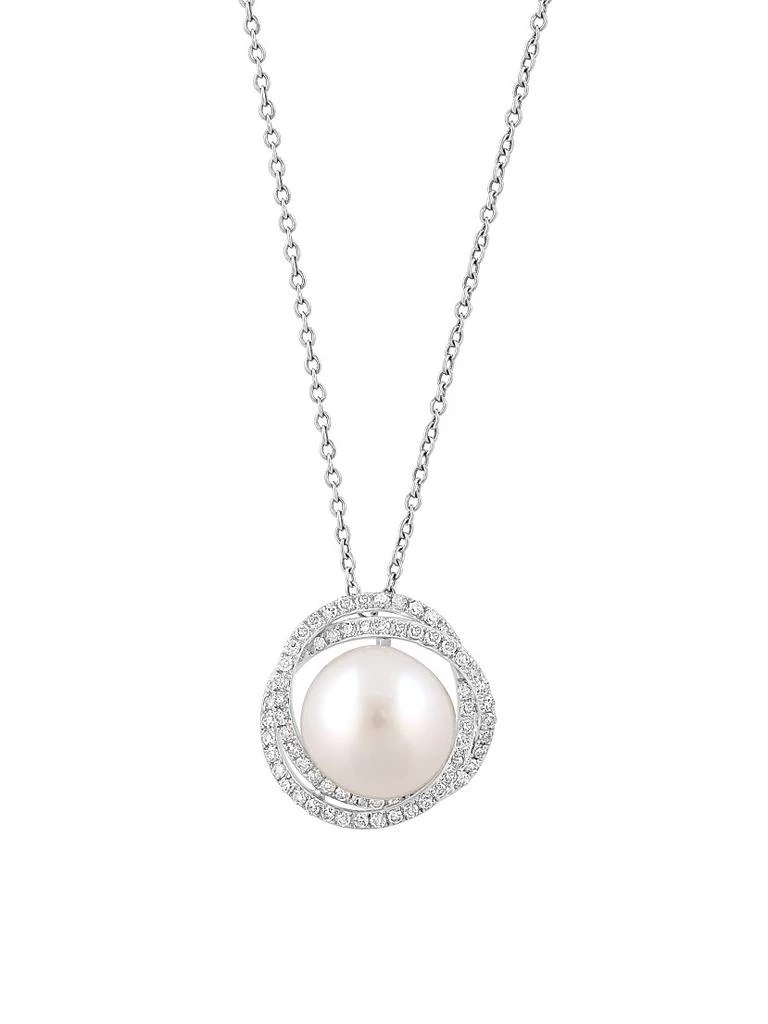 Saks Fifth Avenue Collection 14K White Gold, Freshwater Pearl 
0.34 TCW Diamond Pendant Necklace