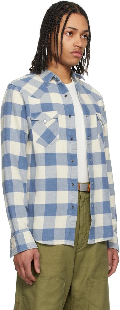 RRL Blue & White Slim Fit Plaid Twill Western Shirt 2