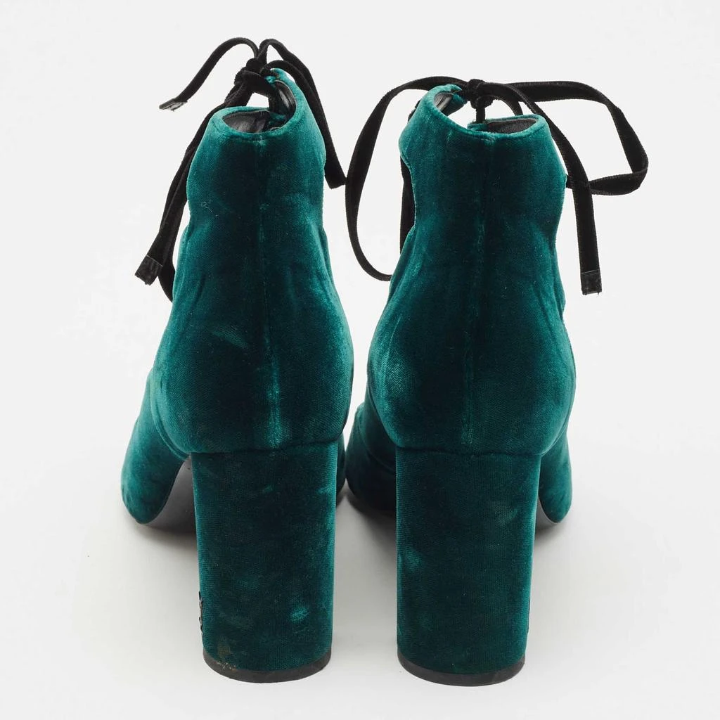 Yves Saint Laurent Saint Laurent Dark Green Velvet Loulou Open Toe Lace Up Block Heel Pumps Size 37.5 5