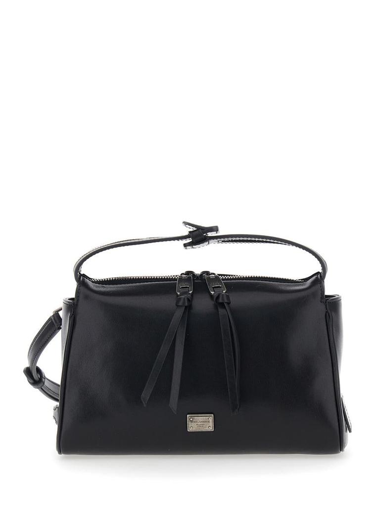 Dolce & Gabbana 'Vittoria' Black Mini Shoulder Bag With Adjustable And Removable Shoulder Strap And Logo Plaque On The Front In Leather Man