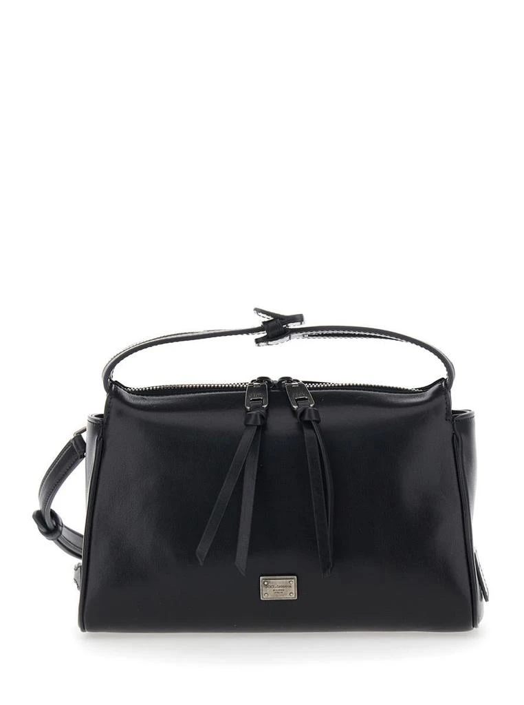 Dolce & Gabbana 'Vittoria' Black Mini Shoulder Bag With Adjustable And Removable Shoulder Strap And Logo Plaque On The Front In Leather Man 1