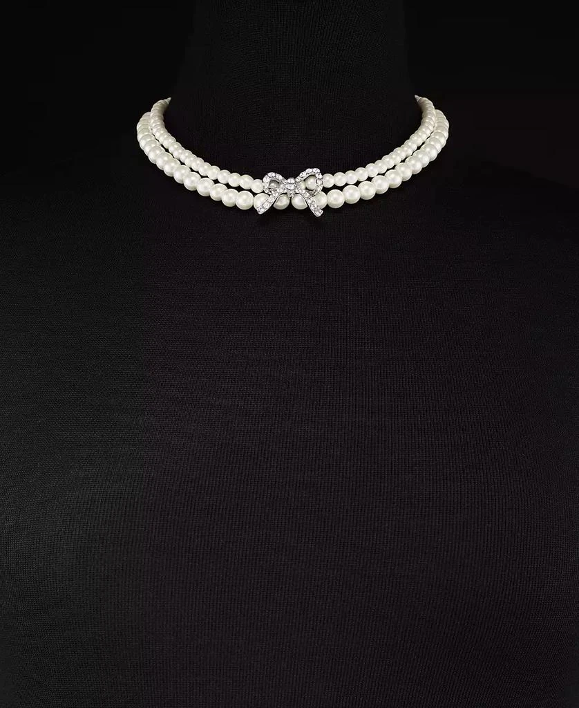 Charter Club Silver-Tone Pavé Bow & Imitation Pearl Layered Necklace, 16" + 2" extender, Created for Macy's 3