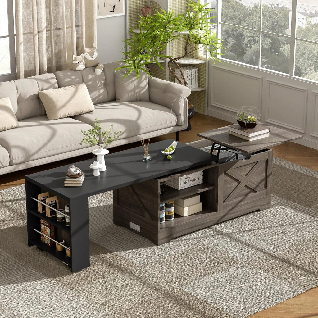 Streamdale Furniture Streamdale Farmhouse Lift Top Coffee Table with Barn Doors 
Hidden Storage 4