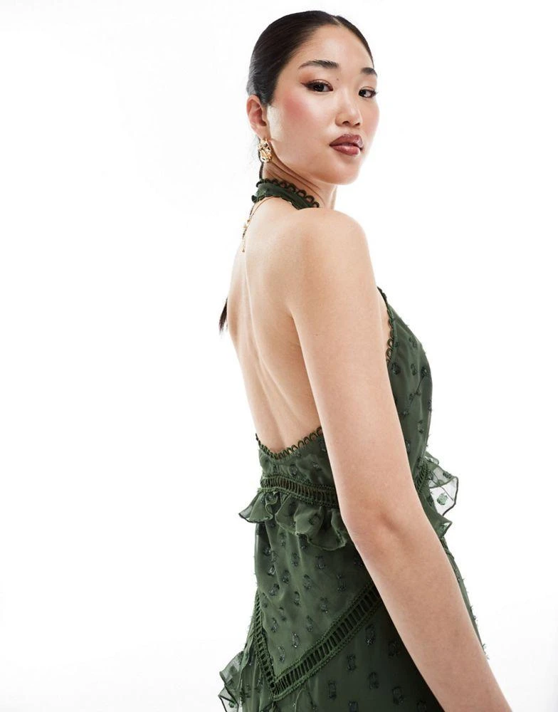 green emerald velvet dress Rent Asos Edition Tiered Metallic Floral Jacquard Midi Dress In Ivory
