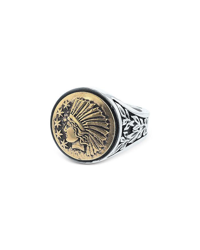 King Baby Men's Sterling Silver & Brass Alloy Liberty Headdress Signet Ring