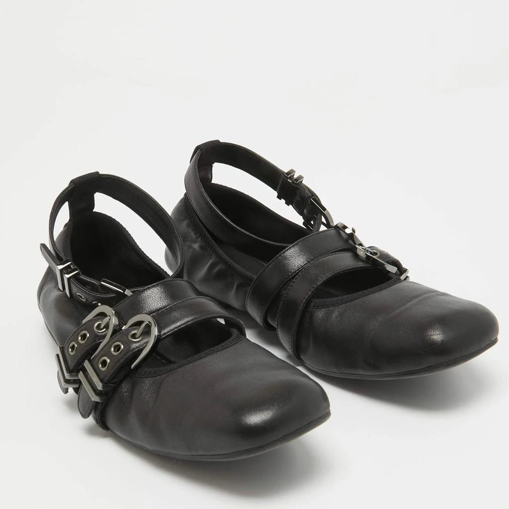 Stuart Weitzman Stuart Weitzman Black Leather Bolshoi Buckle Detail Ballet Flats Size 40 4