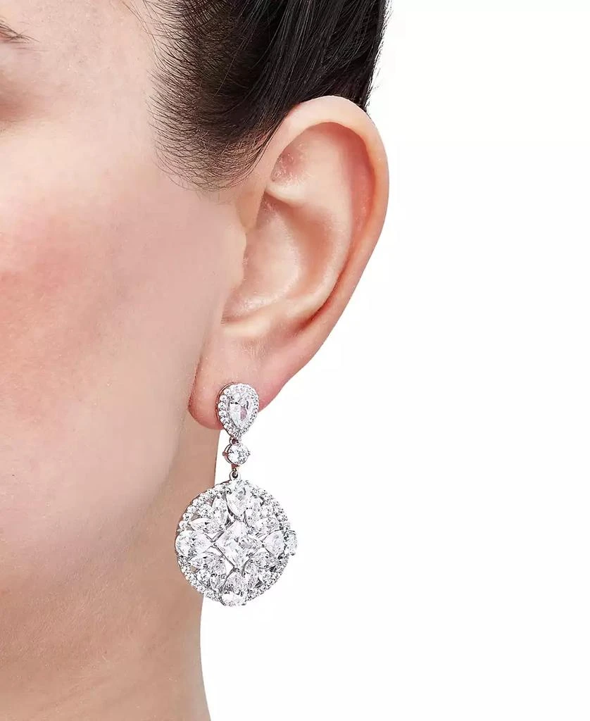 Arabella Cubic Zirconia Mixed Cut Circle Cluster Drop Earrings in Sterling Silver 2
