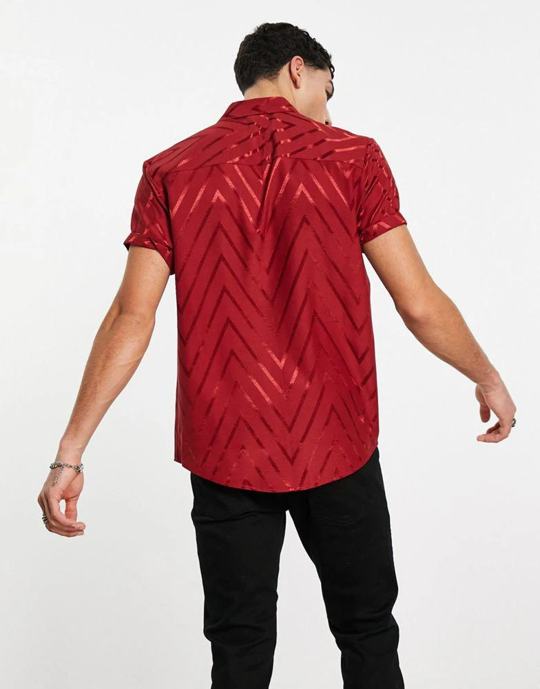 ASOS ASOS DESIGN regular fit shirt in burgundy jacquard print 3