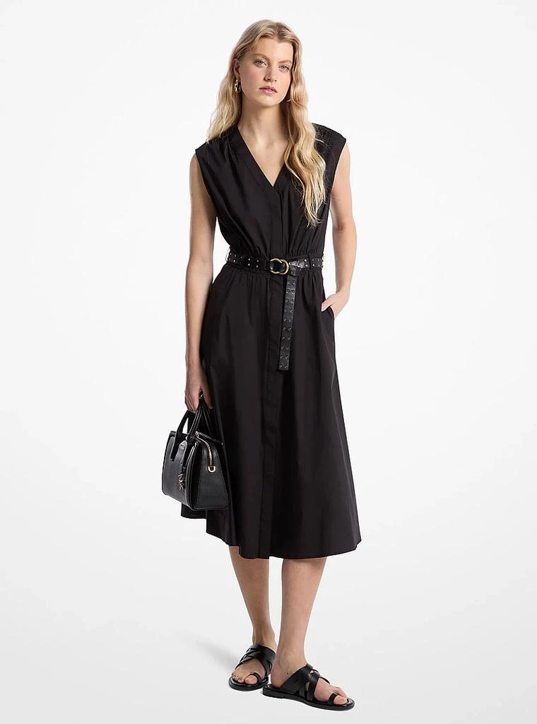 Michael Kors Stretch Cotton Poplin Belted Midi Dress